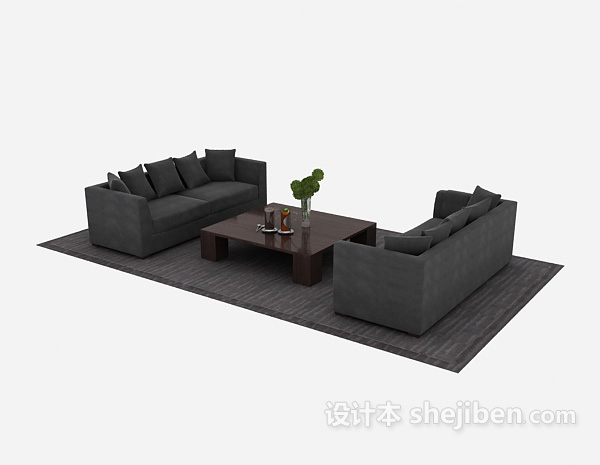 黑色经典现代沙发组合3d模型下载