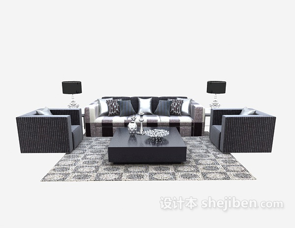 免费黑白搭配现代沙发茶几组合3d模型下载