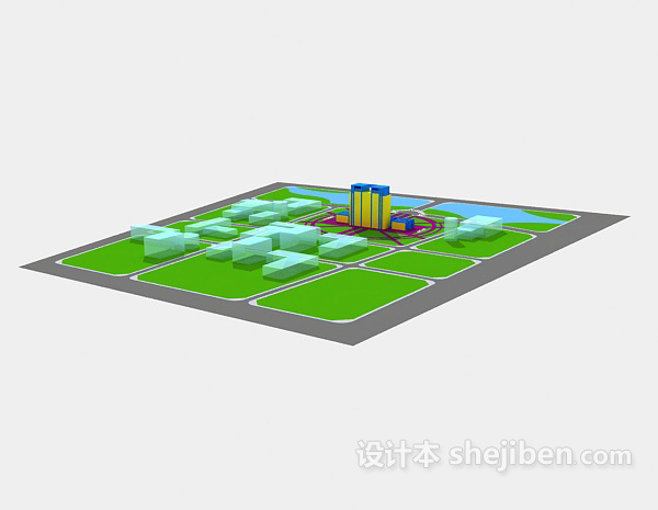 设计本市政广场带水景喷泉3d模型下载