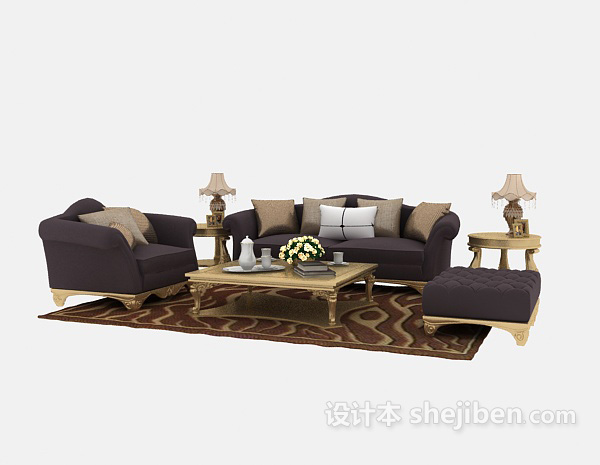 欧式风格欧式沙发茶几组合3d模型下载