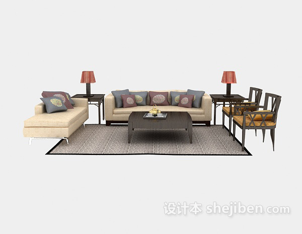 中式沙发茶几3D模型24