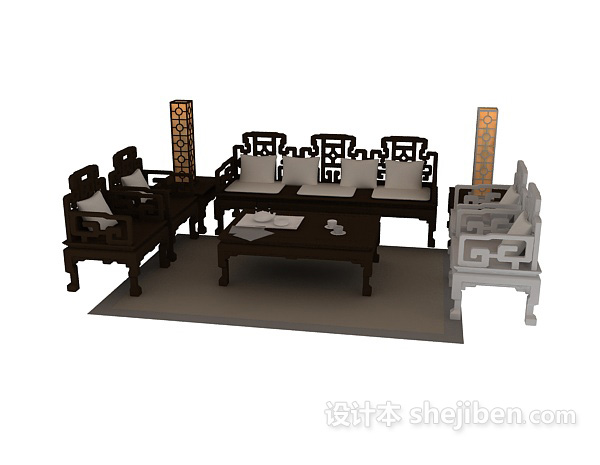 设计本中式沙发组合3d模型下载