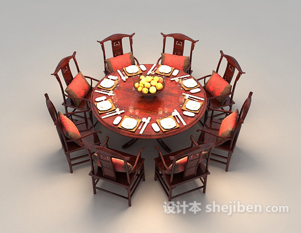 设计本红木餐桌3d模型下载