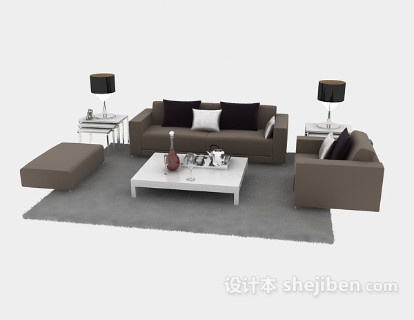 设计本简单的现代中式沙发茶几组合3d模型下载