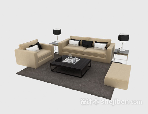 设计本现代沙发组合茶几3d模型下载