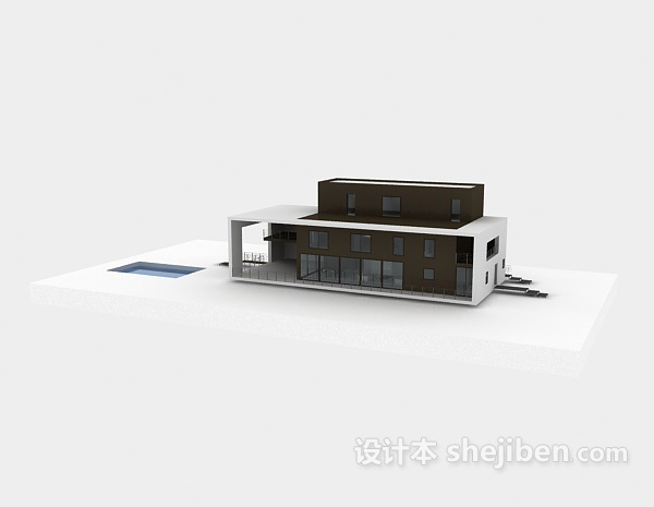 中式风格别墅外立面3d模型下载