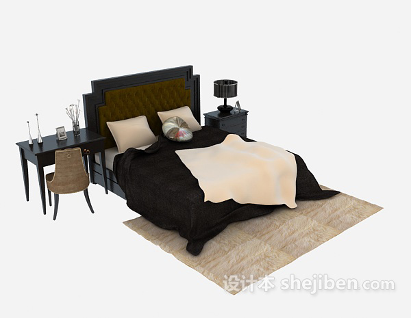 欧式双人床3d模型下载