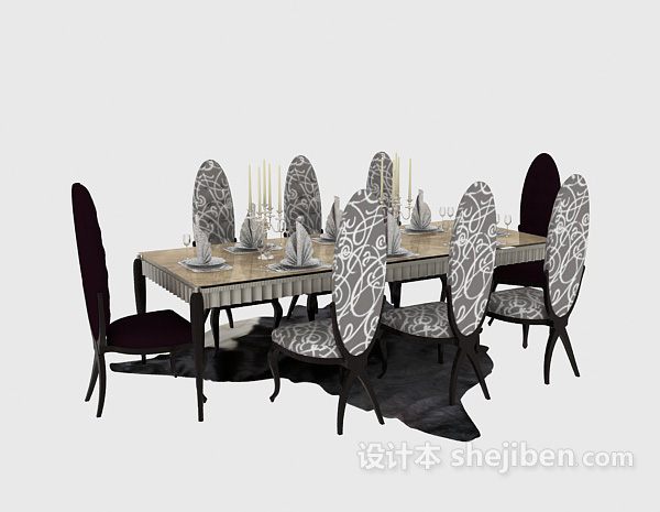 设计本欧式高调奢华餐桌椅3d模型下载