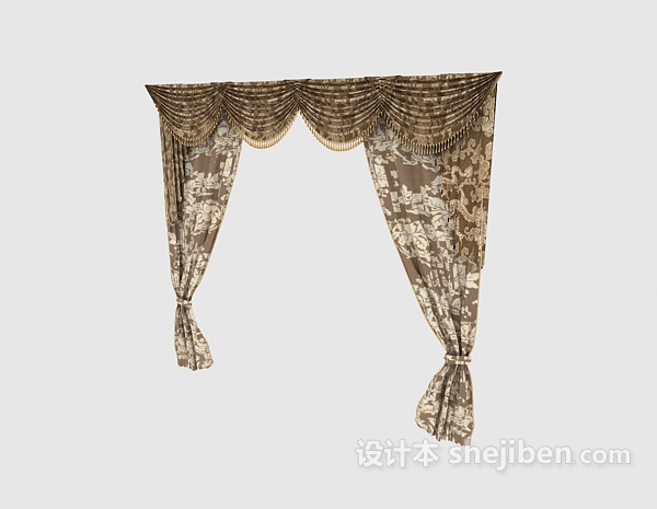 欧式风格欧式古典花纹窗帘3d模型下载
