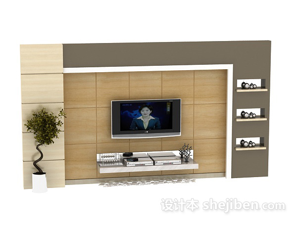 免费现代电视背景墙3d模型下载
