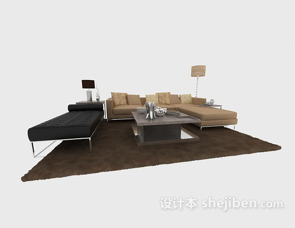 创意时尚现代中式沙发组合3d模型下载