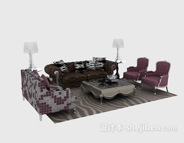 欧式风格奢华欧式沙发茶几组合3d模型下载