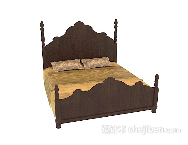 免费实木床max床3d模型下载