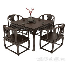 茶楼桌椅组合3d模型下载