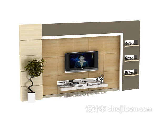 设计本现代电视背景墙3d模型下载