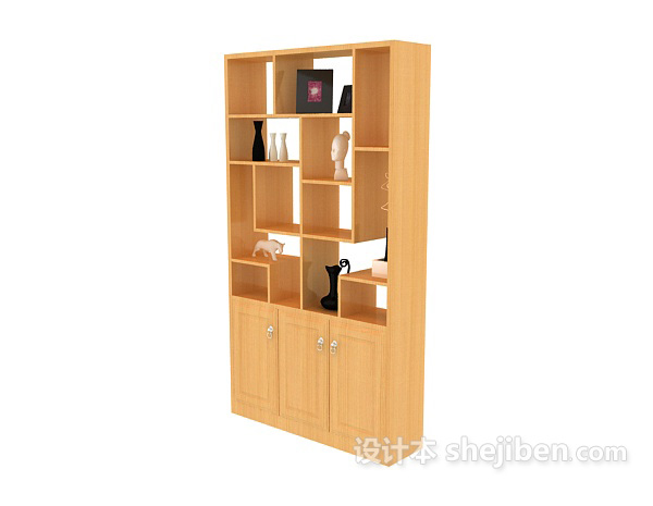 现代风格木质现代博古架展示柜3d模型下载
