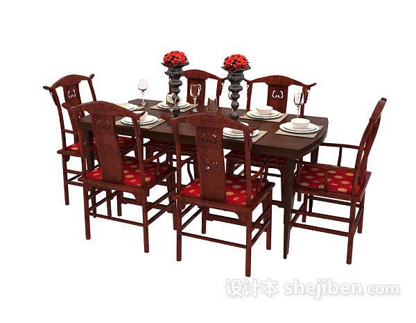 中式风格中式餐厅餐桌3d模型下载