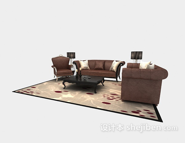 欧式风格欧式组合沙发	3d模型下载