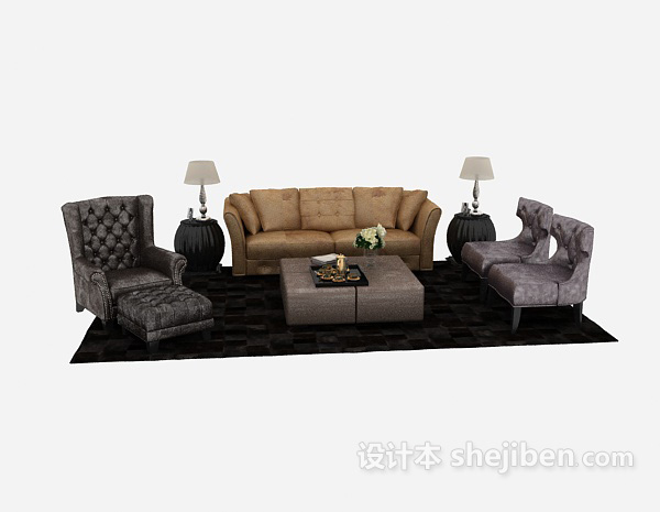设计本贵族气息欧式多人沙发免费3d模型下载