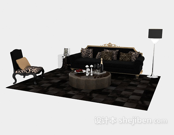 欧式风格欧式组合沙发茶几3d模型下载