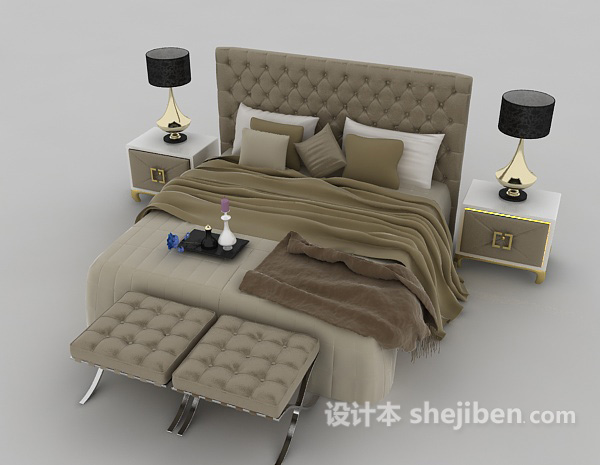 现代风格双人床3d模型下载