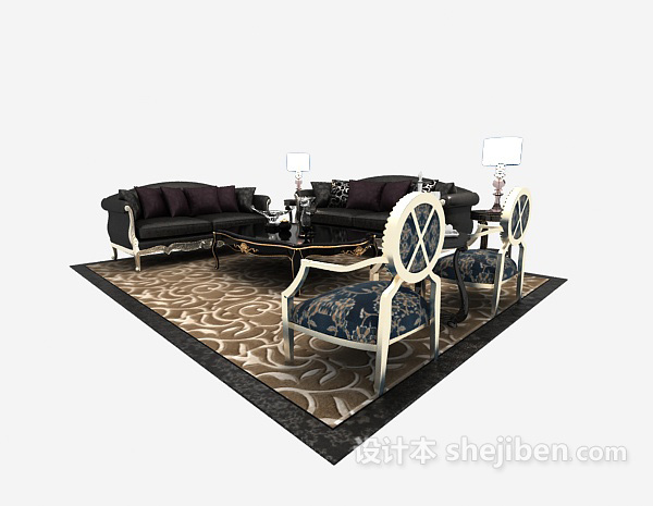 欧式风格奢华别墅欧式多人沙发3d模型下载