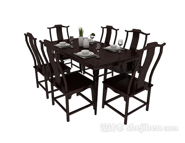 中式餐桌餐椅装饰3d模型下载