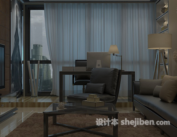 客厅窗帘3d模型下载