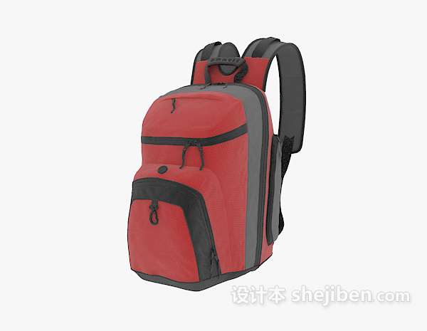 免费红色旅行包3d模型下载