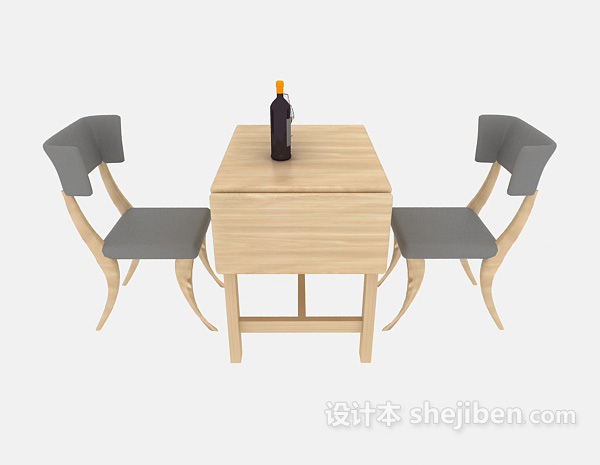 田园风格双人桌椅组合3d模型下载