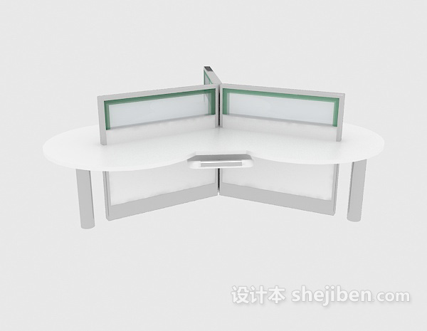 白色实木办公桌3d模型下载