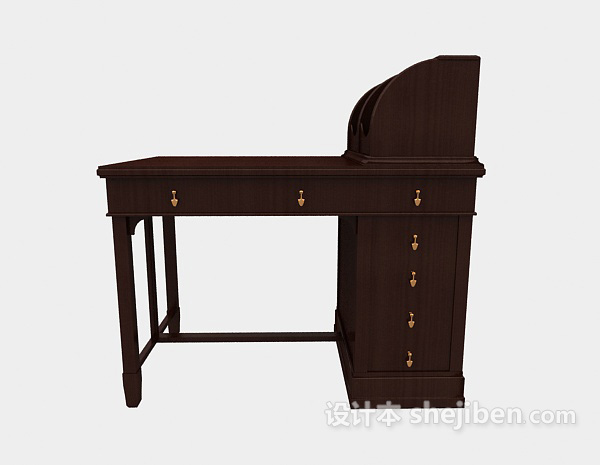 欧式实木传统书桌3d模型下载
