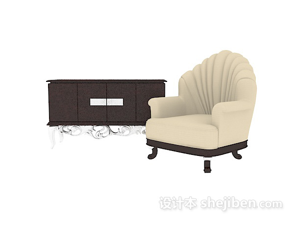 欧式风格欧式单人沙发、边桌3d模型下载