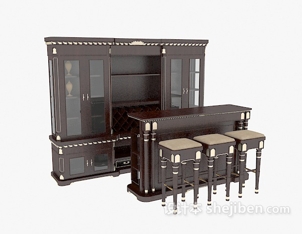 其它美式传统家居吧台桌椅3d模型下载
