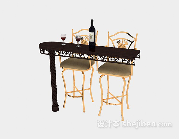免费美式家居吧台桌椅3d模型下载