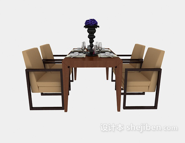 中式风格中式四人餐桌3d模型下载