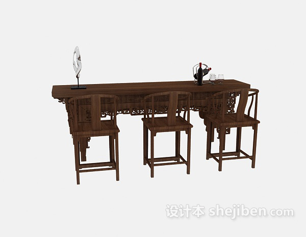 中式风格中式风格吧台桌椅组合3d模型下载