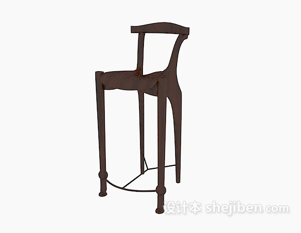 原木吧台椅3d模型下载