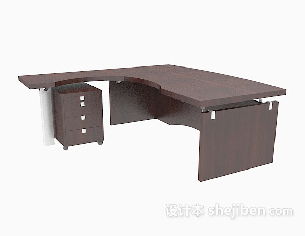 现代风格简约棕色实木办公桌3d模型下载