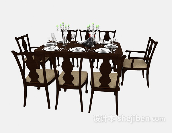 美式风格简约餐桌3d模型下载