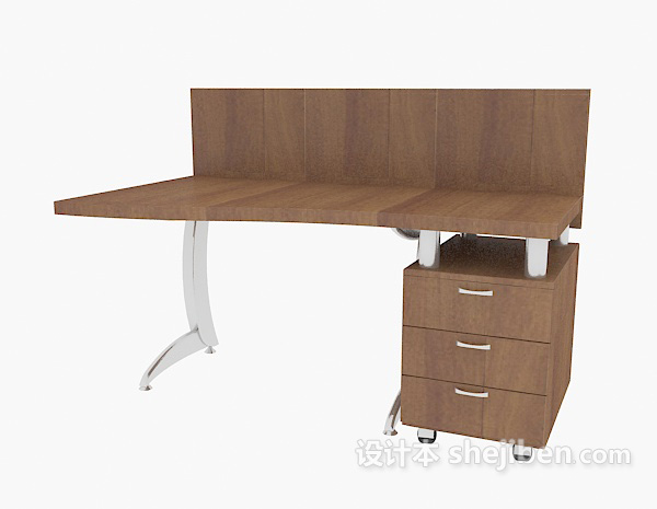 免费实木单人办公桌3d模型下载