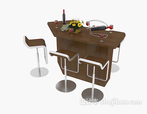 免费高脚休闲餐桌椅3d模型下载
