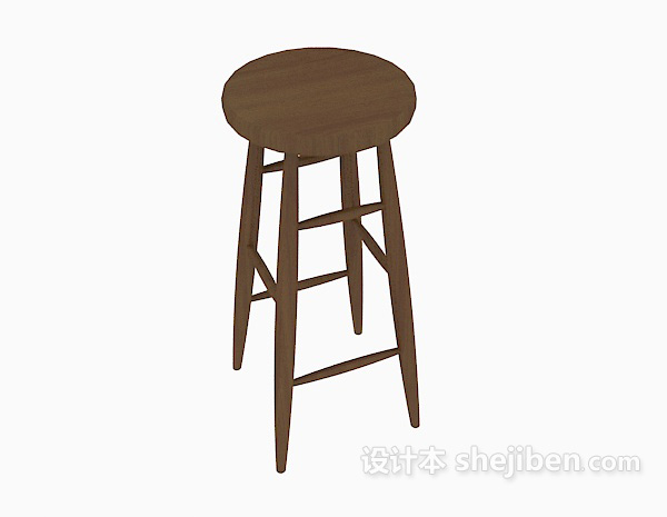 免费棕色实木高脚椅3d模型下载