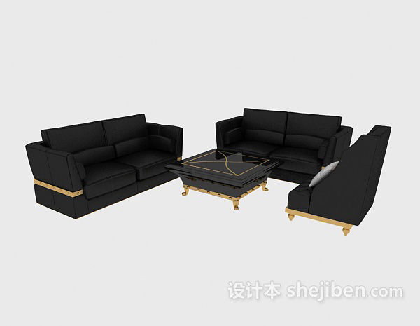 免费黑色皮质组合沙发3d模型下载