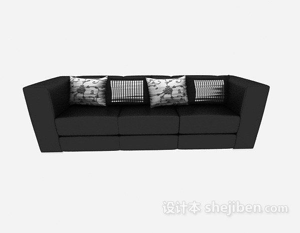 现代风格黑色三人沙发3d模型下载