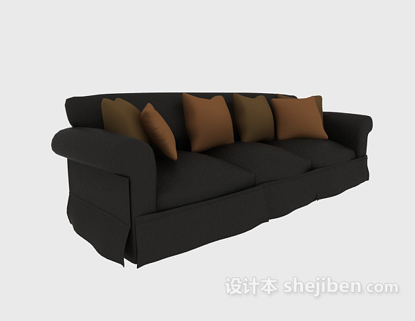棕色三人沙发3d模型下载