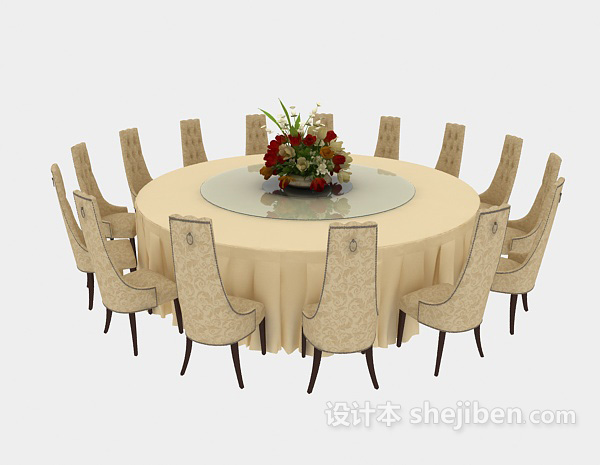 地中海风格浅色圆形桌椅组合3d模型下载