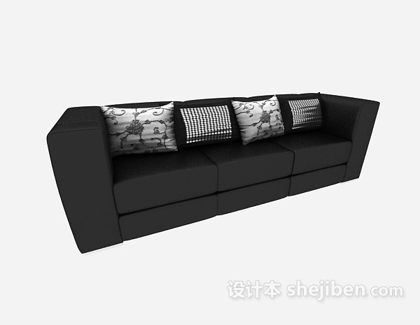 免费黑色三人沙发3d模型下载
