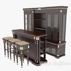美式传统家居吧台桌椅3d模型下载