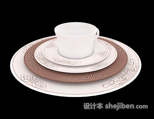 现代风格茶杯碗碟3d模型下载